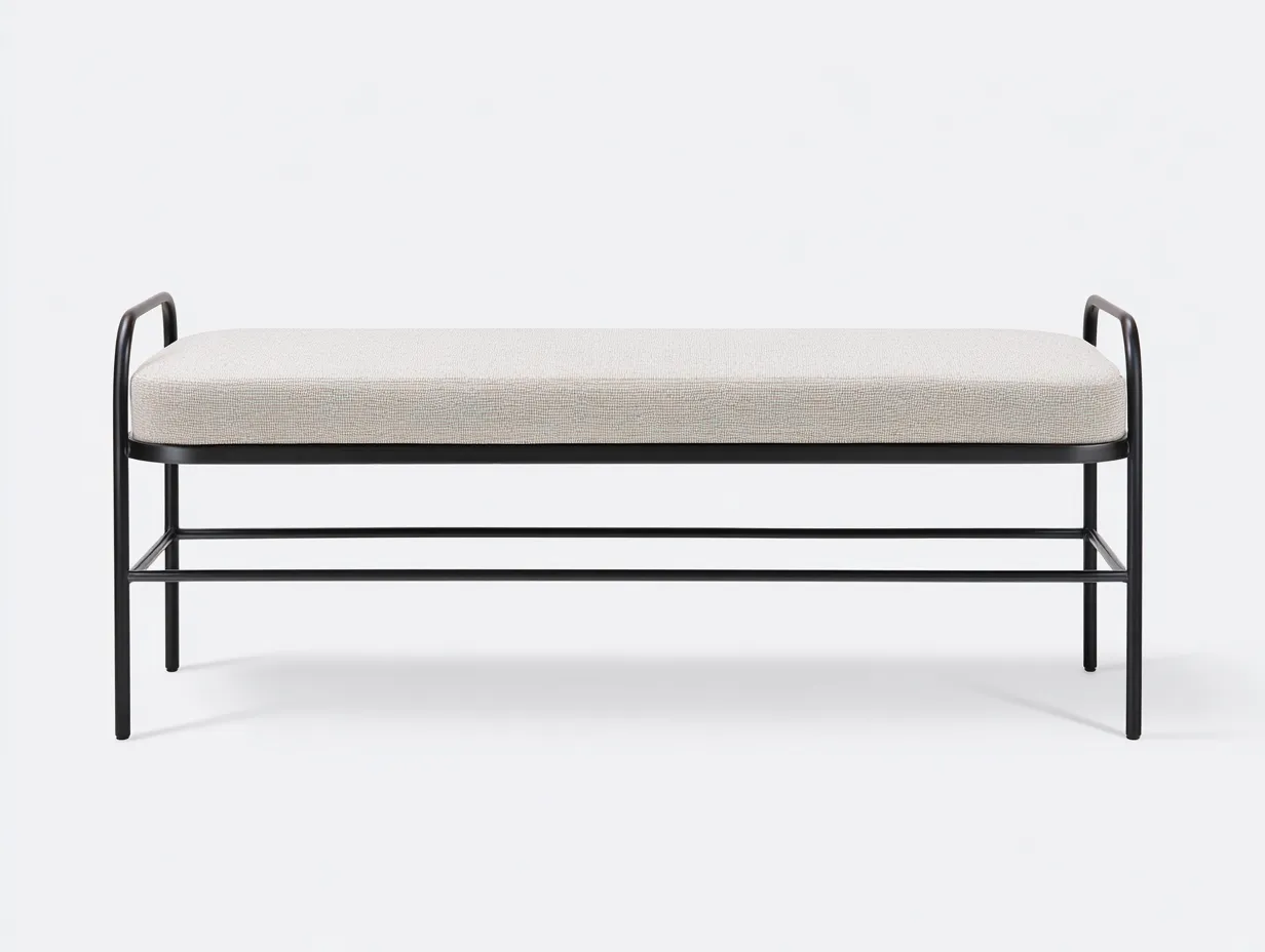 Banco tapizado con estructura metálica 145x42x52 cm - beige y negro - para dormitorio con asas laterales-Nonalonest