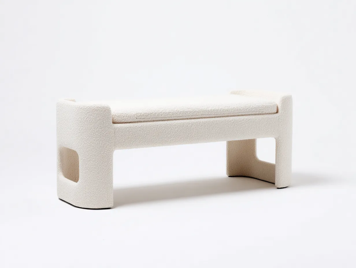 Banco tapizado en bouclé 142x45x50 cm - blanco crema - para dormitorio con laterales abiertos-Nonalonest