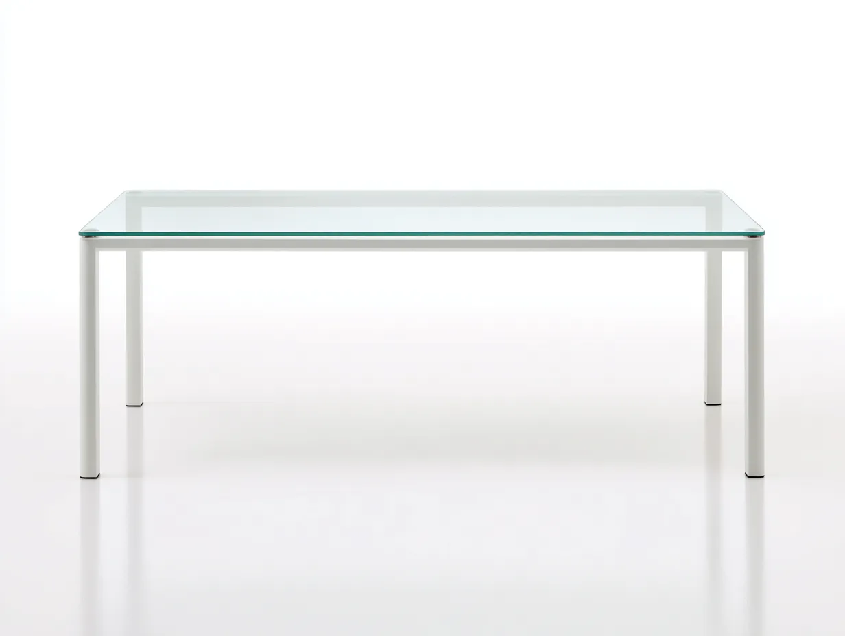 Mesa De Comedor rectangular de vidrio y metal 180x90x75 cm - transparente y blanco - para exterior con patas rectas-Nonalonest
