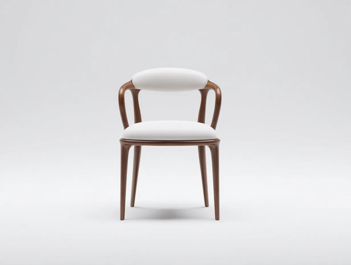 Silla de comedor de piel 59x61x80 cm - blanco y nogal - diseño curvo para comedor-Nonalonest