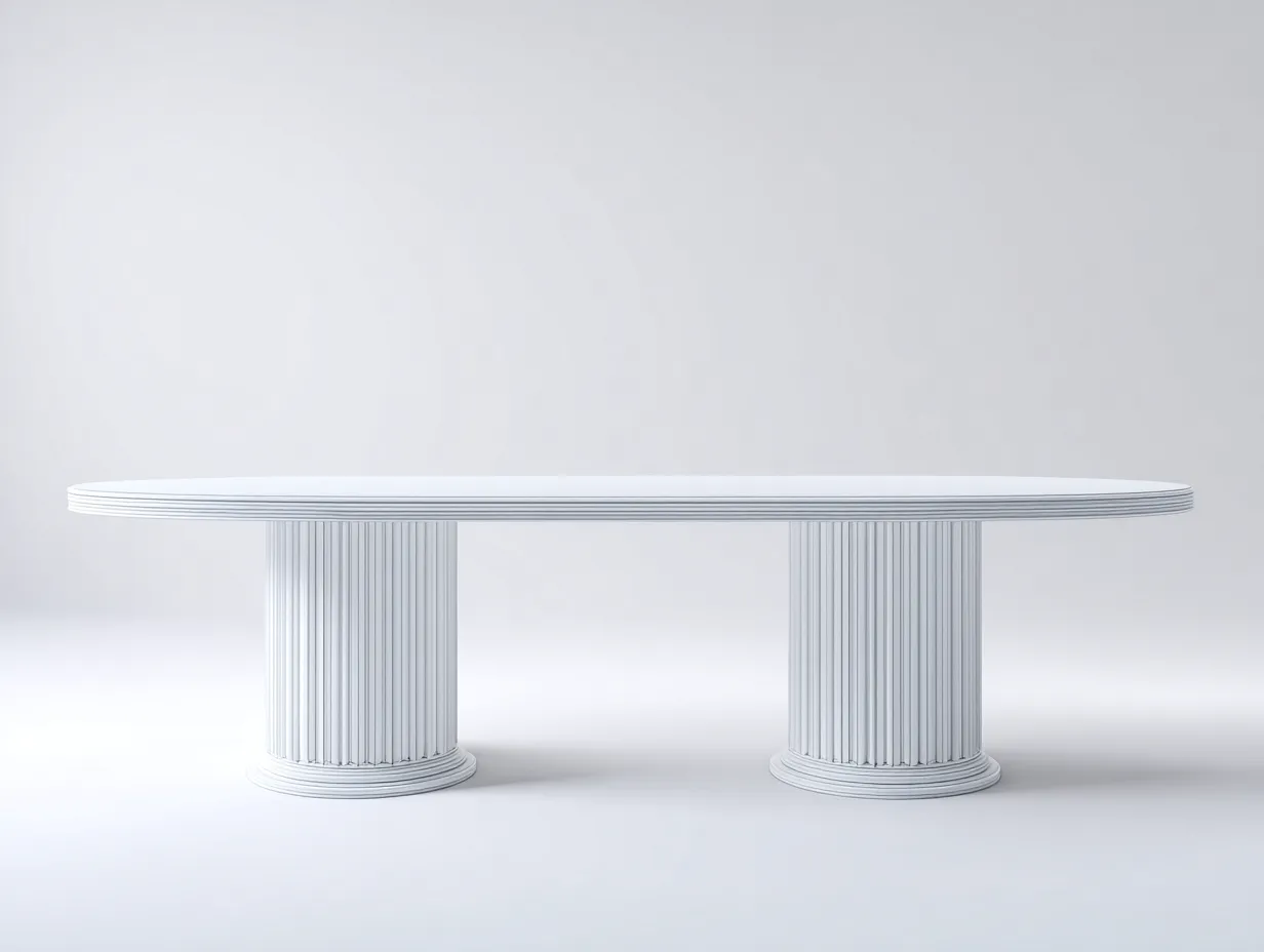 Mesa De Comedor ovalada 260x115x75 cm - blanco - para exterior con pedestal doble acanalado-Nonalonest