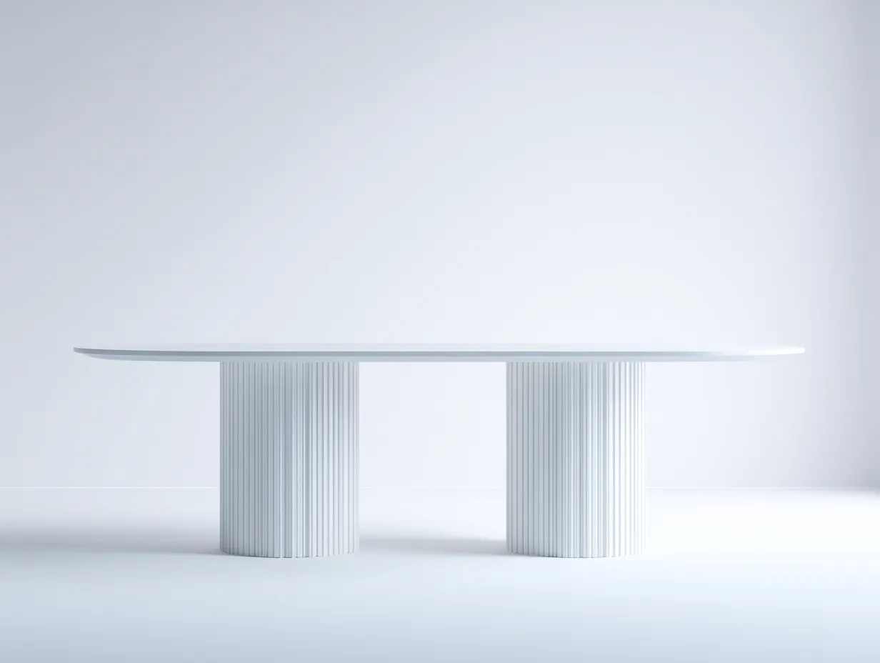Mesa De Comedor ovalada 250x112x75 cm - blanco nieve - para exterior con bases cilíndricas estriadas-Nonalonest