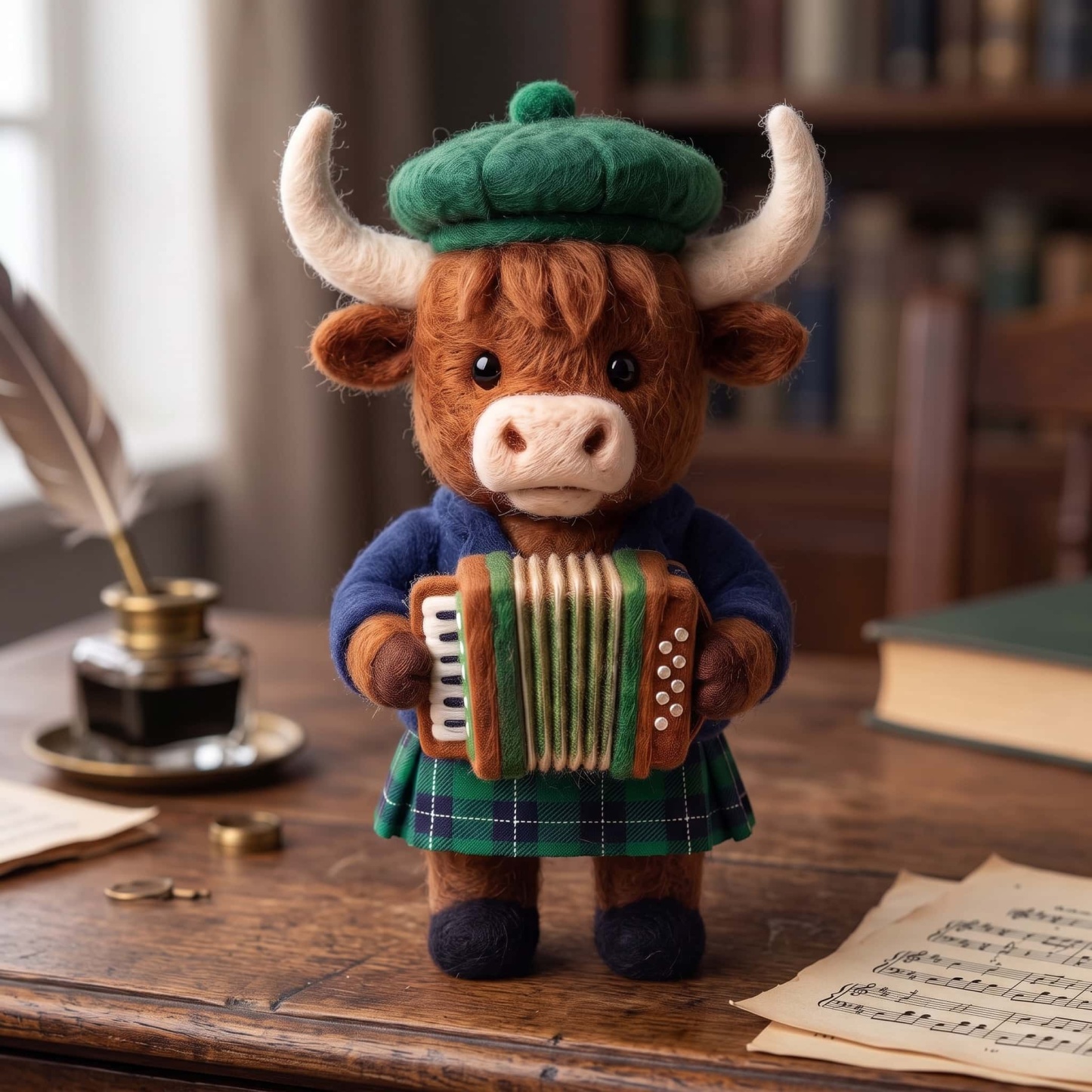 Highland cow musician felt set