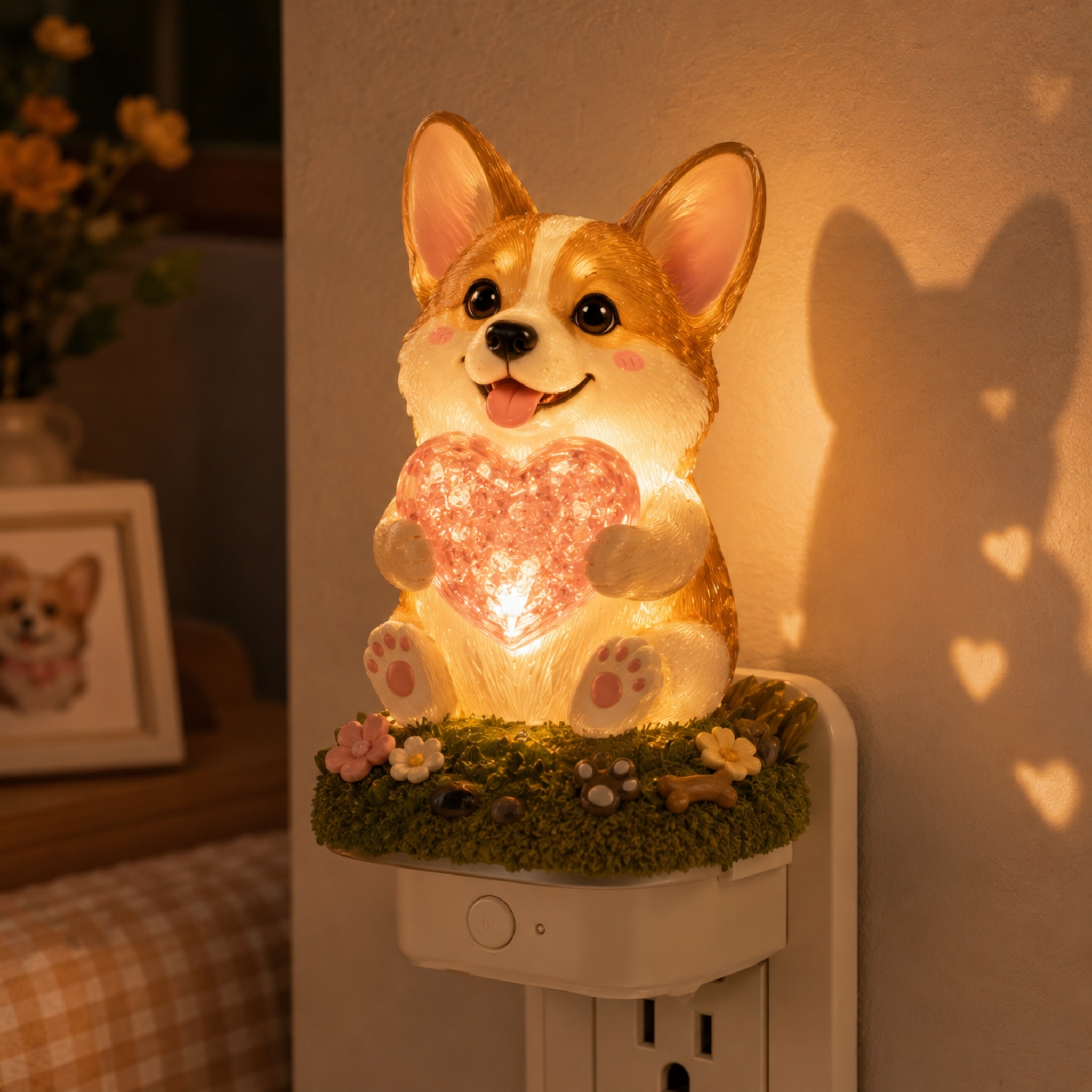 Glowing Heart Corgi 3D Night Light