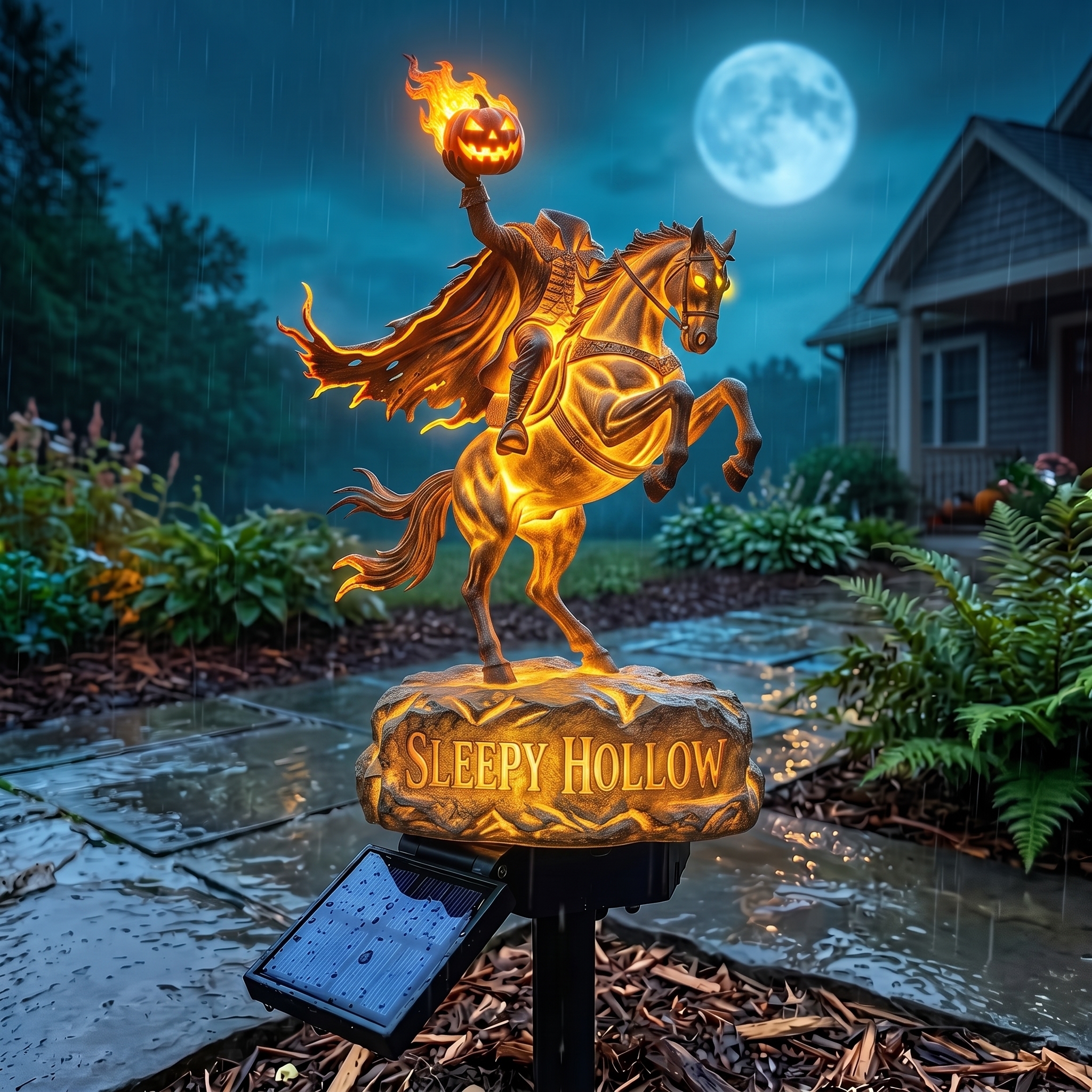 Headless Pumpkin Rider Solar Garden Light