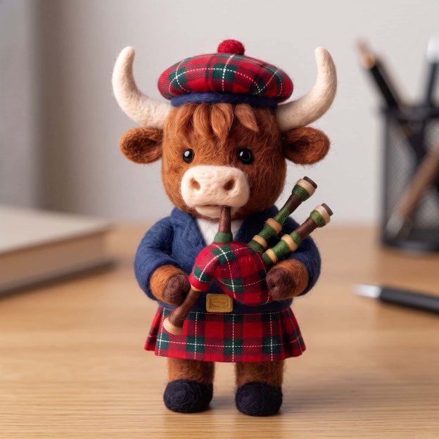 Highland cow musician felt set