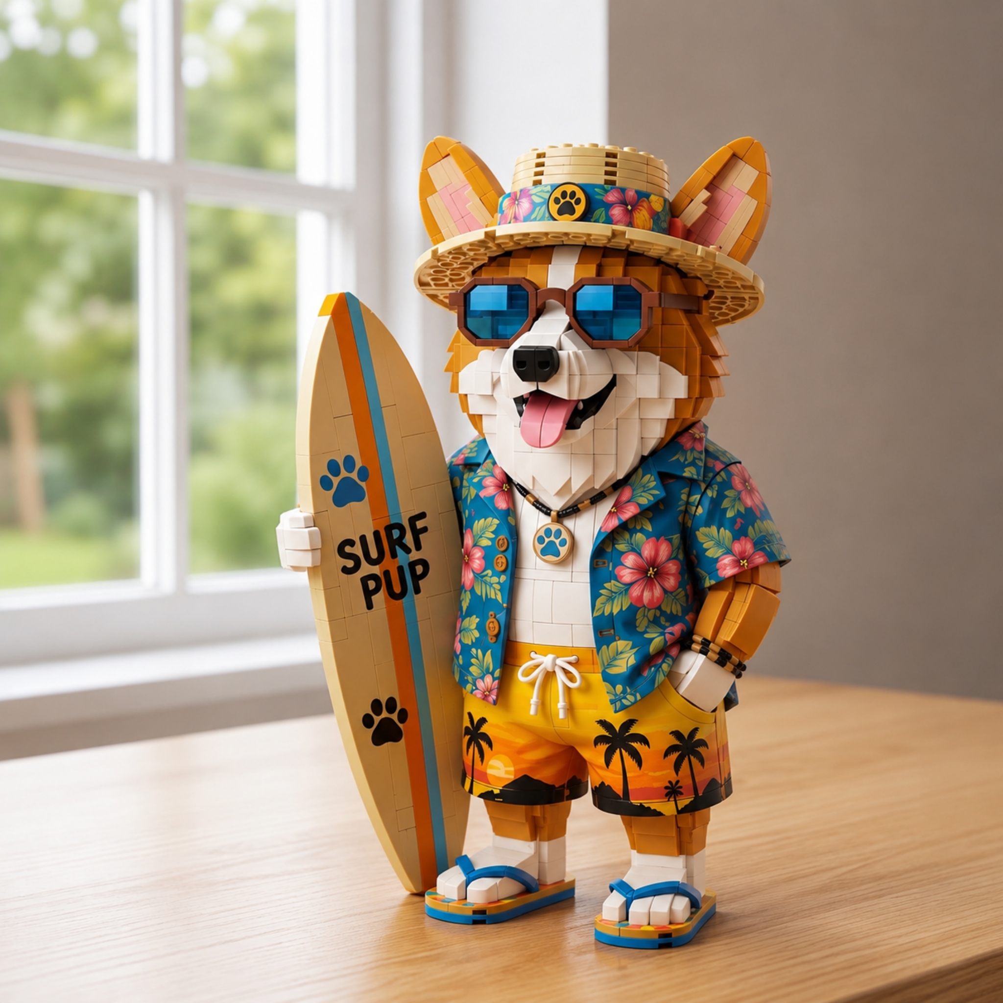Summer Surfing Corgi Building Kit