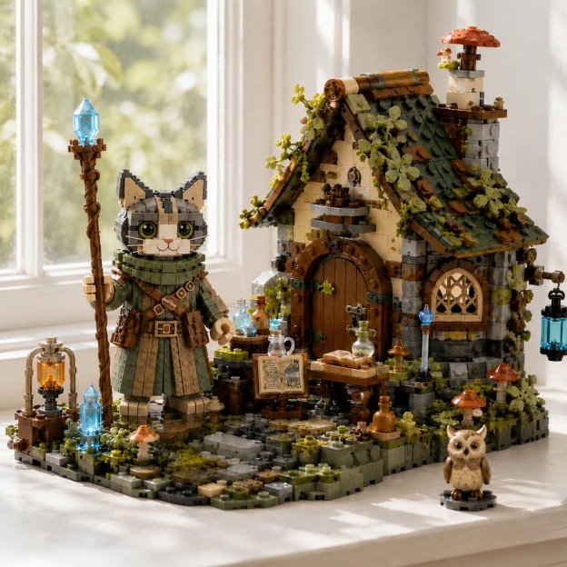 Fantasy Cat Sorcerer Building Bricks