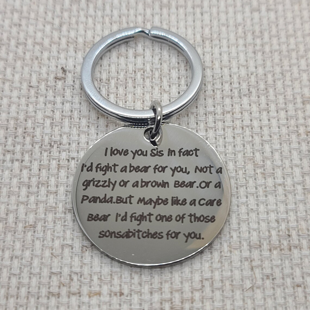 Funny Sister Keychain - I'd fight a bear for you