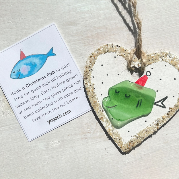 Christmas Fish Sea Glass Ornament