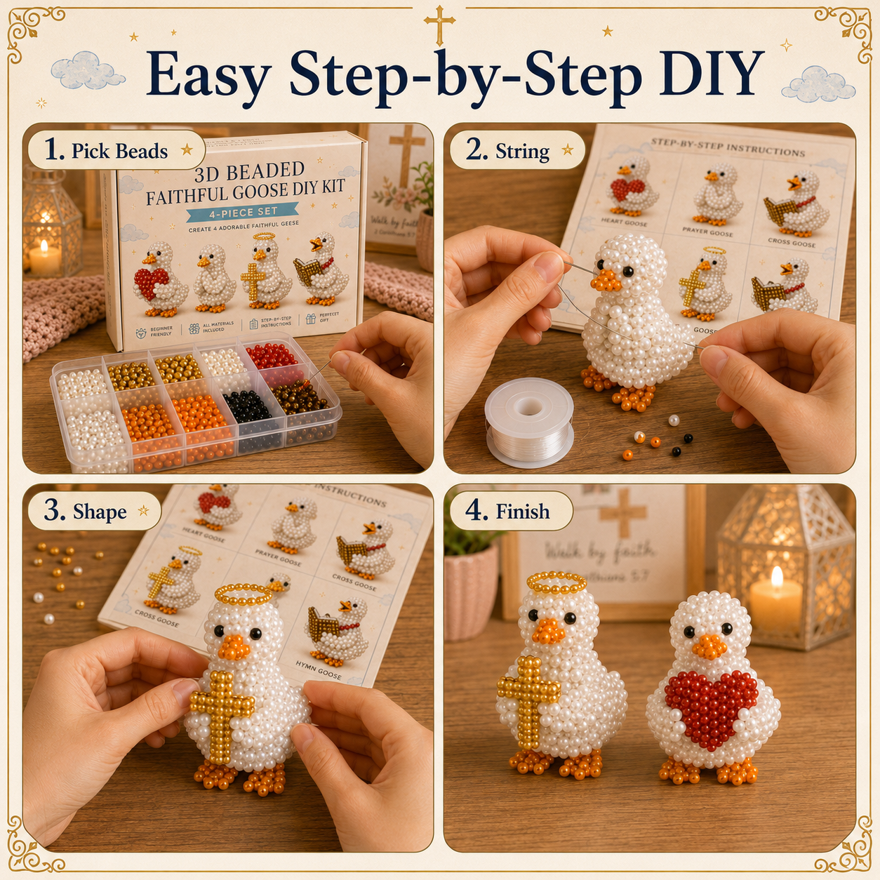 3D Beaded Faithful Goose DIY Craft Set (4-Piece Set)