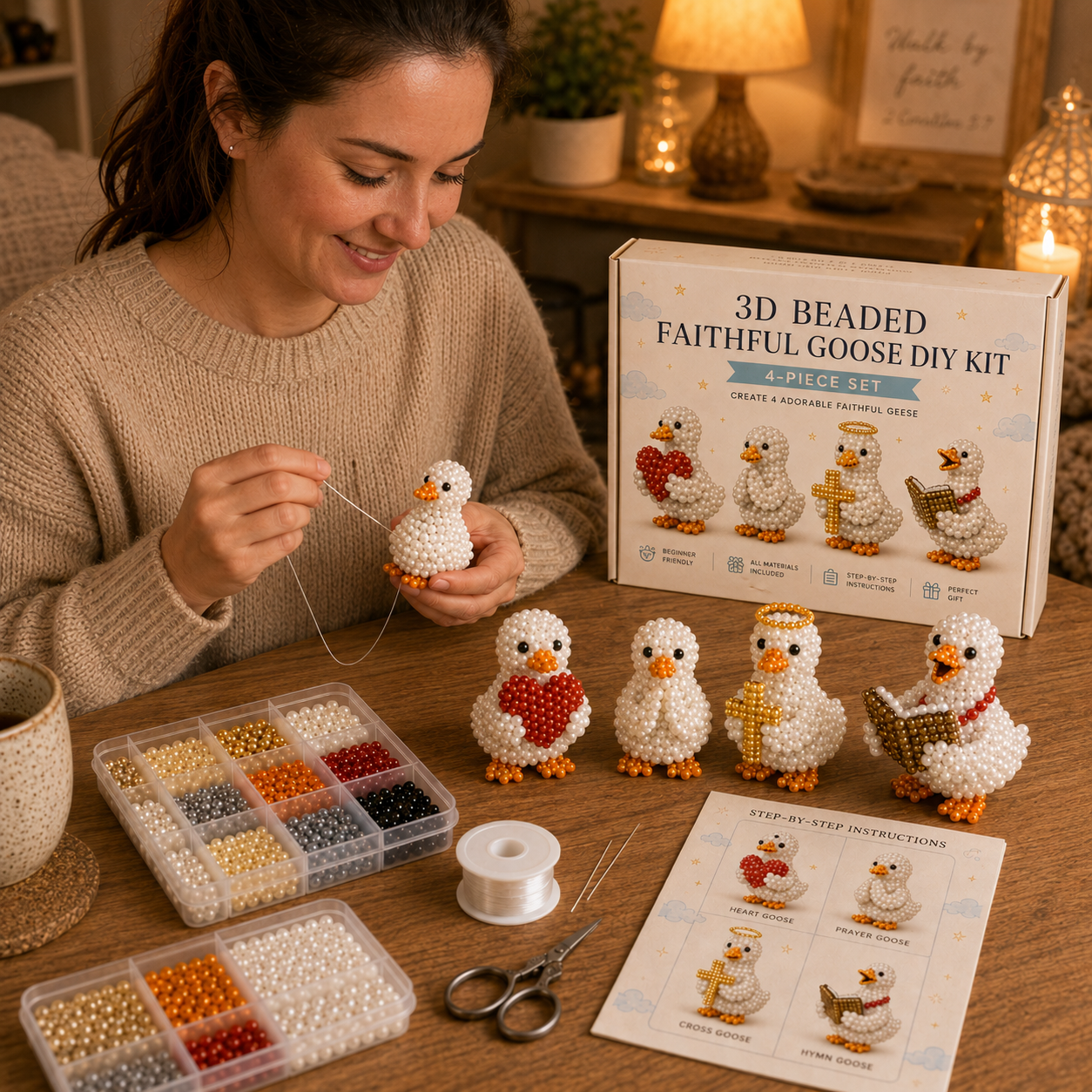 3D Beaded Faithful Goose DIY Craft Set (4-Piece Set)