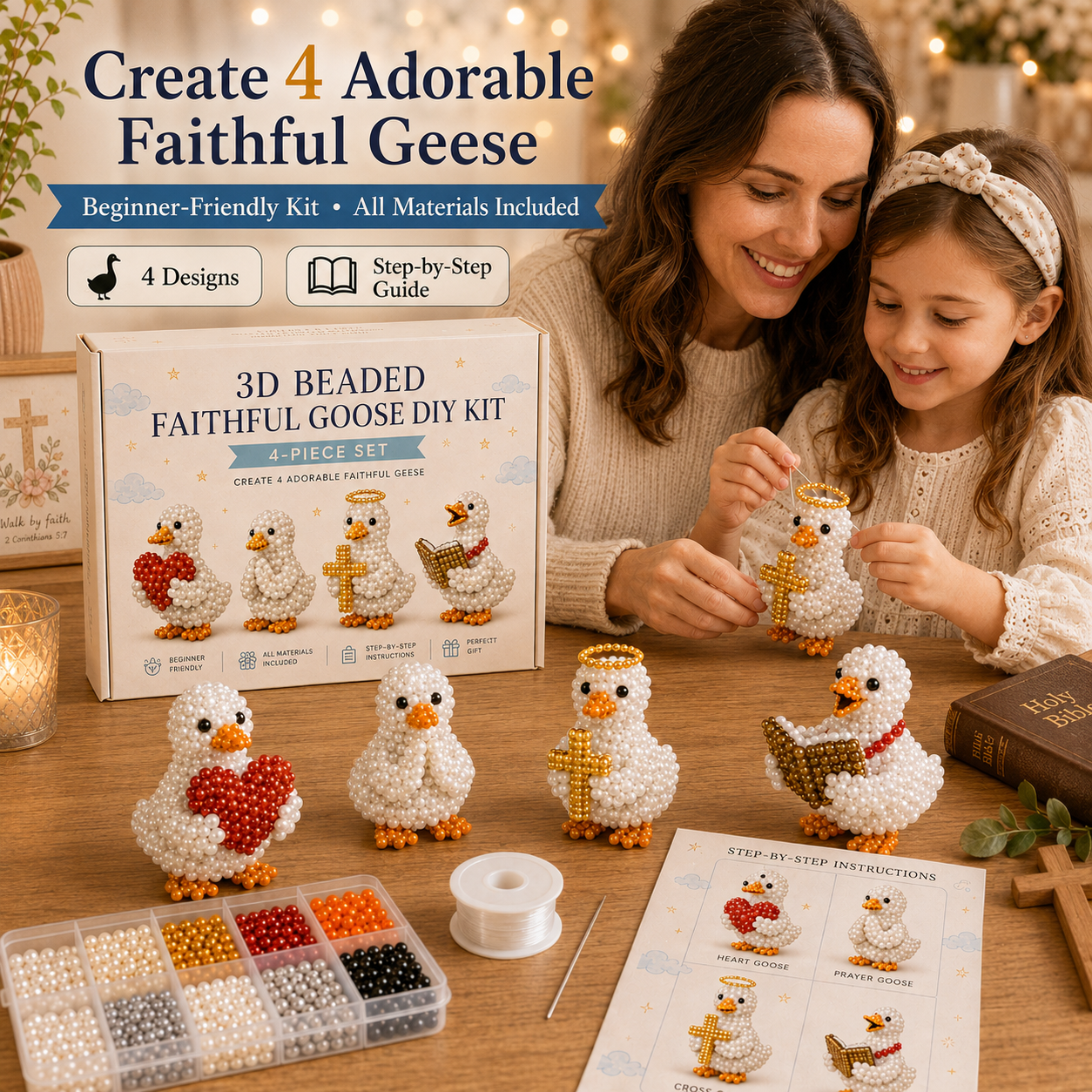 3D Beaded Faithful Goose DIY Craft Set (4-Piece Set)