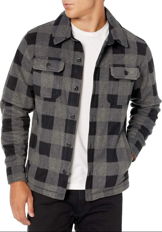 Men's Long-Sleeve Polar Fleece Shirt Jacket for Winter
