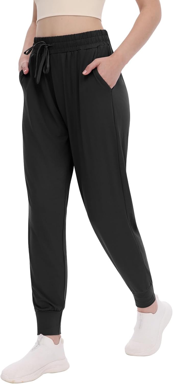 Women's Joggers with Pockets - High Waisted Sweatpants Tapered Leg Drawstring Lightweight Athletic Pants