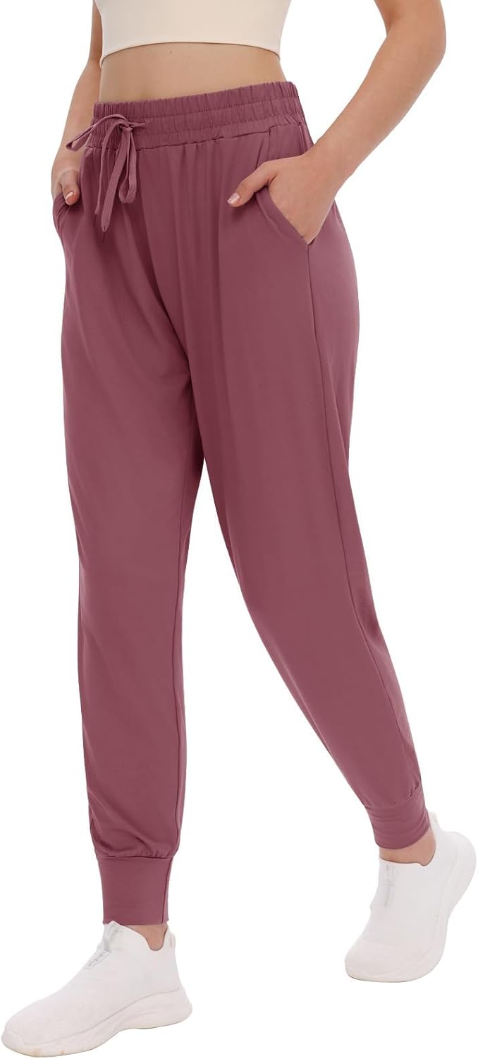Women's Joggers with Pockets - High Waisted Sweatpants Tapered Leg Drawstring Lightweight Athletic Pants