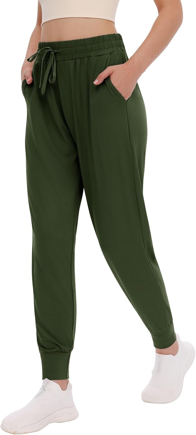 Women's Joggers with Pockets - High Waisted Sweatpants Tapered Leg Drawstring Lightweight Athletic Pants
