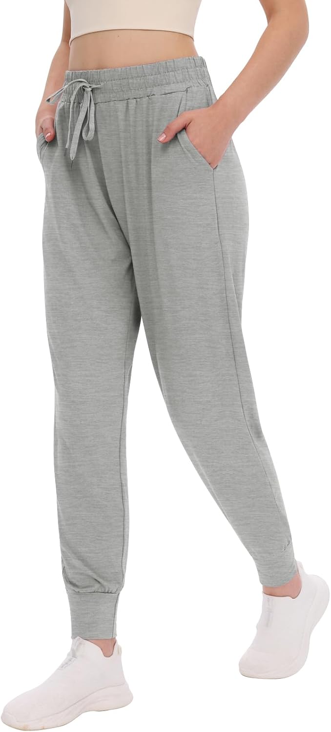 Women's Joggers with Pockets - High Waisted Sweatpants Tapered Leg Drawstring Lightweight Athletic Pants