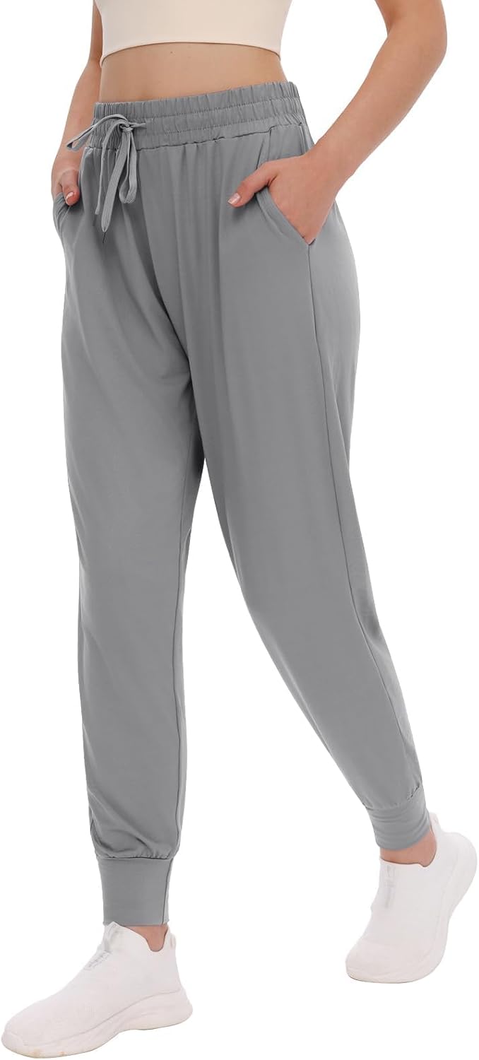 Women's Joggers with Pockets - High Waisted Sweatpants Tapered Leg Drawstring Lightweight Athletic Pants
