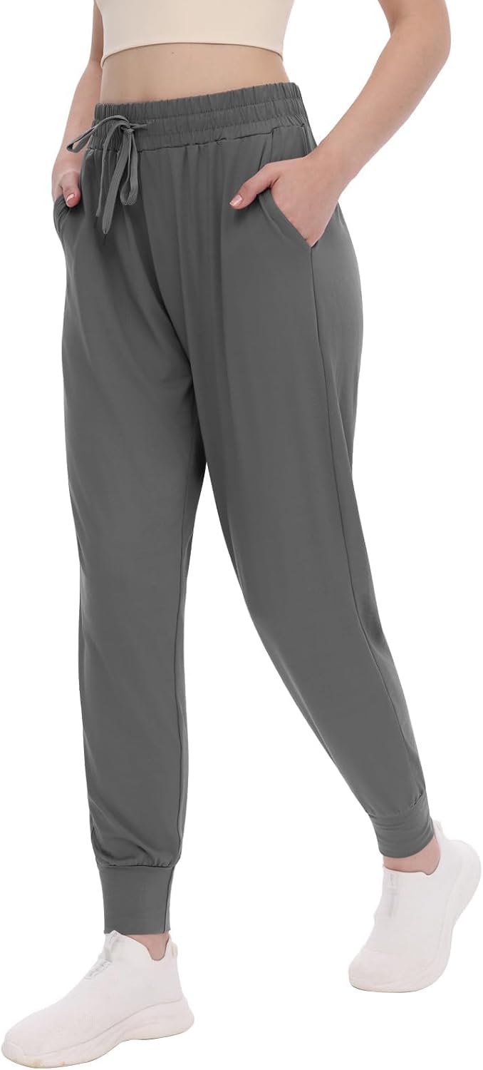 Women's Joggers with Pockets - High Waisted Sweatpants Tapered Leg Drawstring Lightweight Athletic Pants