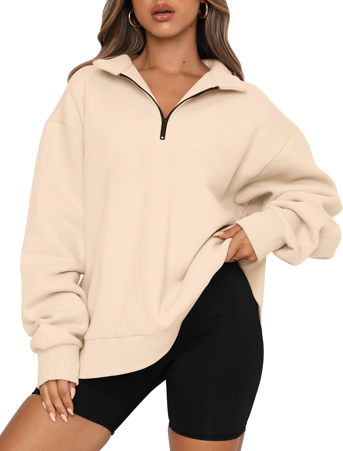 Women's Oversized Half Zip Fleece Sweatshirts-Cozy Pullover, Sweaters for Fall Winter