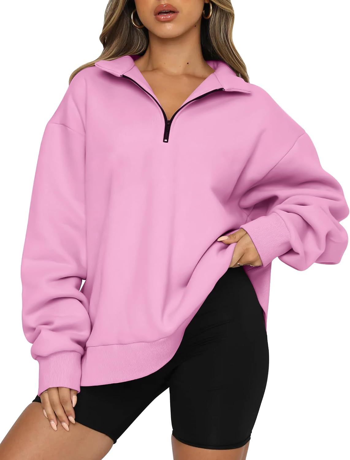 Women's Oversized Half Zip Fleece Sweatshirts-Cozy Pullover, Sweaters for Fall Winter