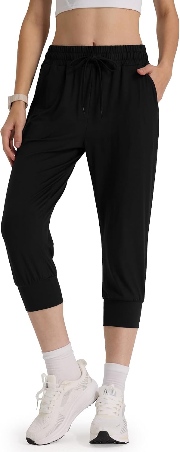 Women's Joggers with Pockets - High Waisted Sweatpants Tapered Leg Drawstring Lightweight Athletic Pants