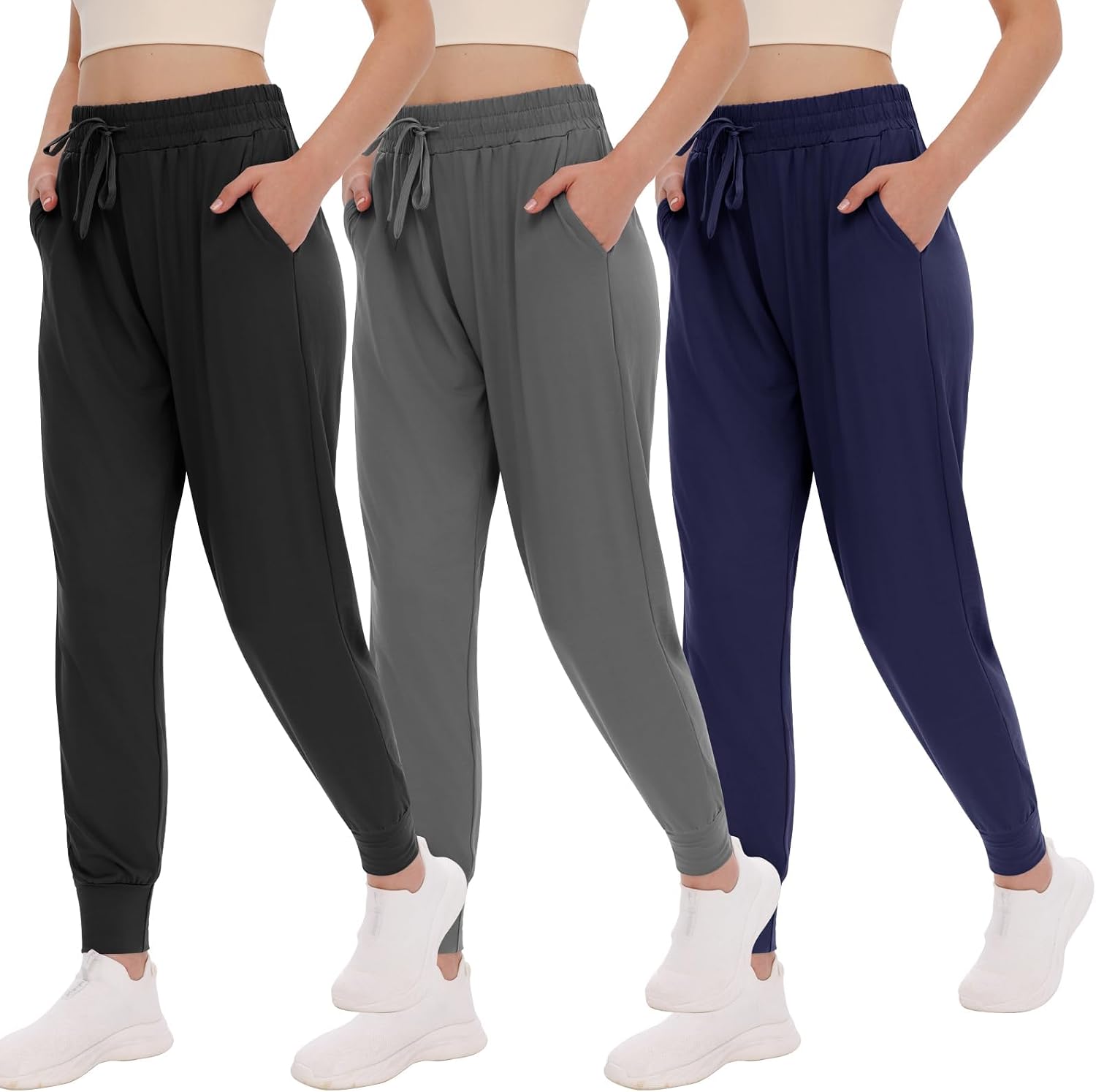 Women's Joggers with Pockets - High Waisted Sweatpants Tapered Leg Drawstring Lightweight Athletic Pants