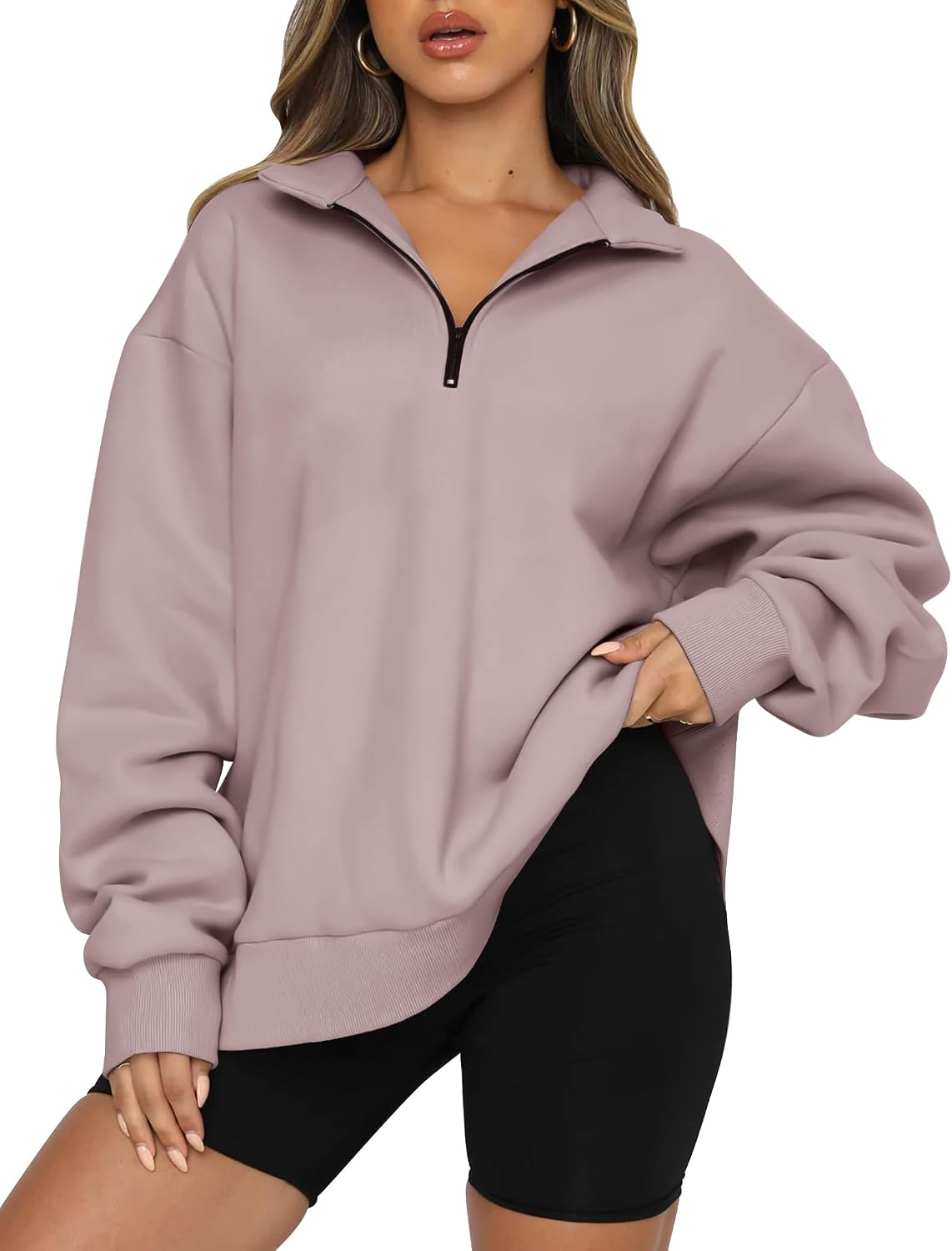 Women's Oversized Half Zip Fleece Sweatshirts-Cozy Pullover, Sweaters for Fall Winter