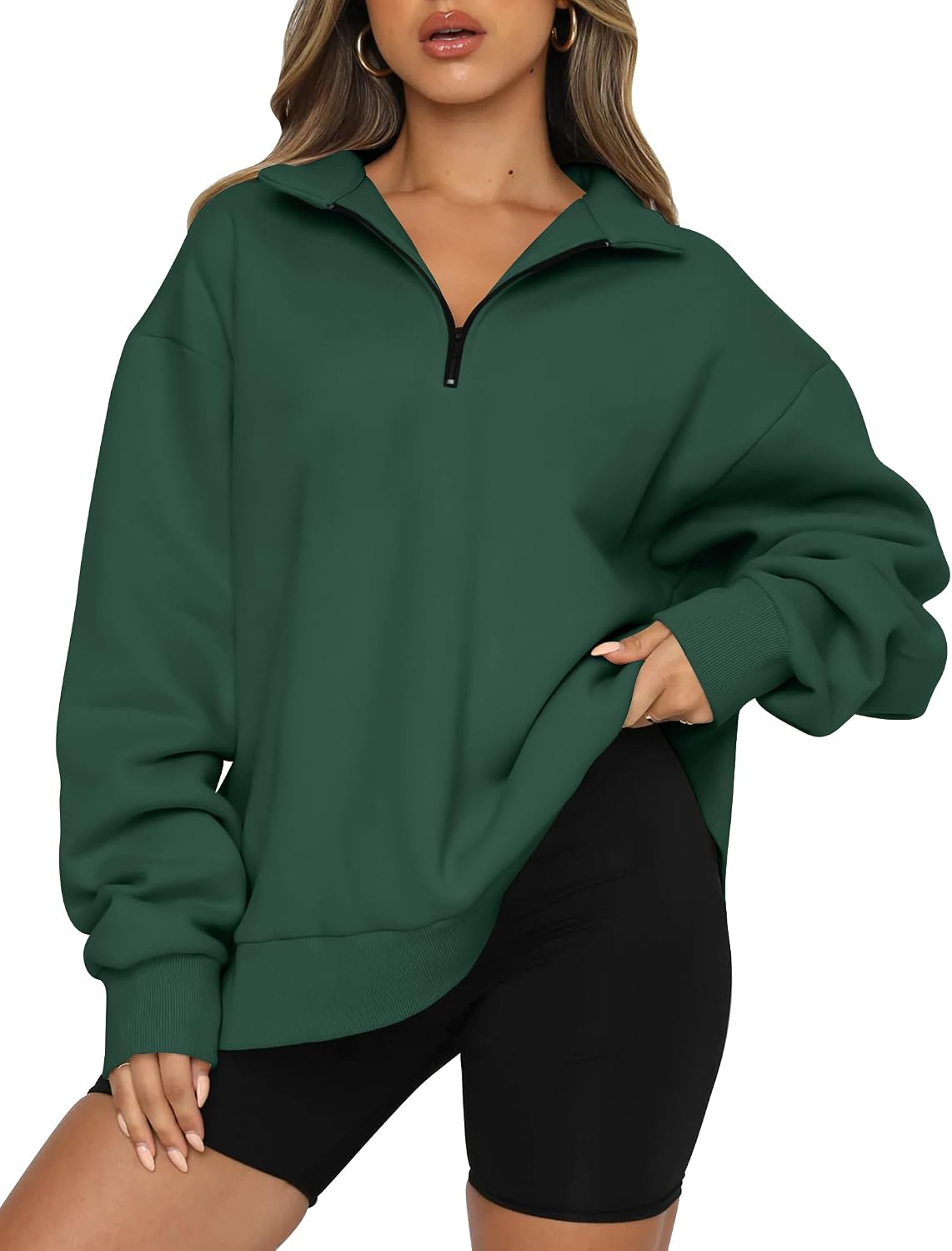 Women's Oversized Half Zip Fleece Sweatshirts-Cozy Pullover, Sweaters for Fall Winter