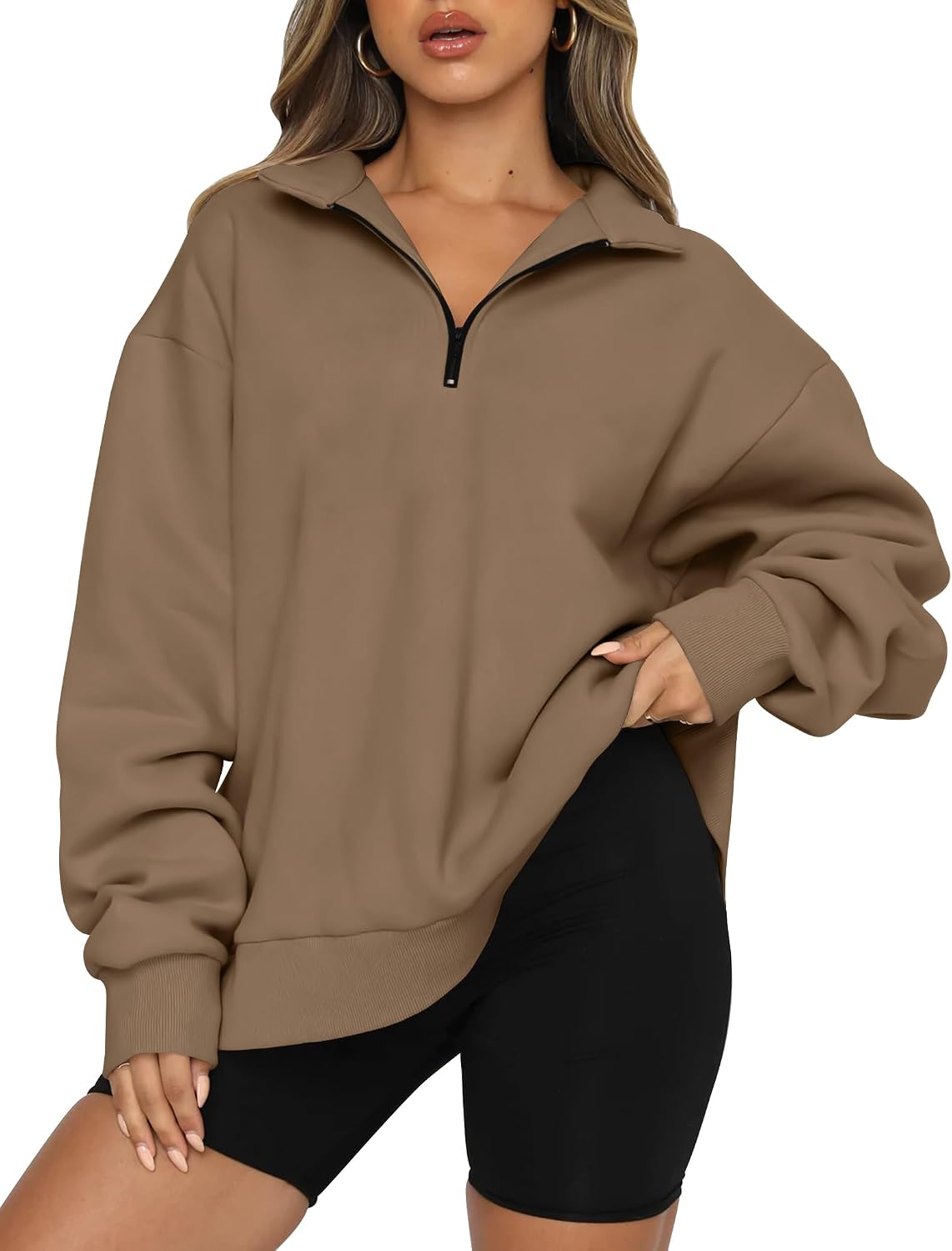 Women's Oversized Half Zip Fleece Sweatshirts-Cozy Pullover, Sweaters for Fall Winter