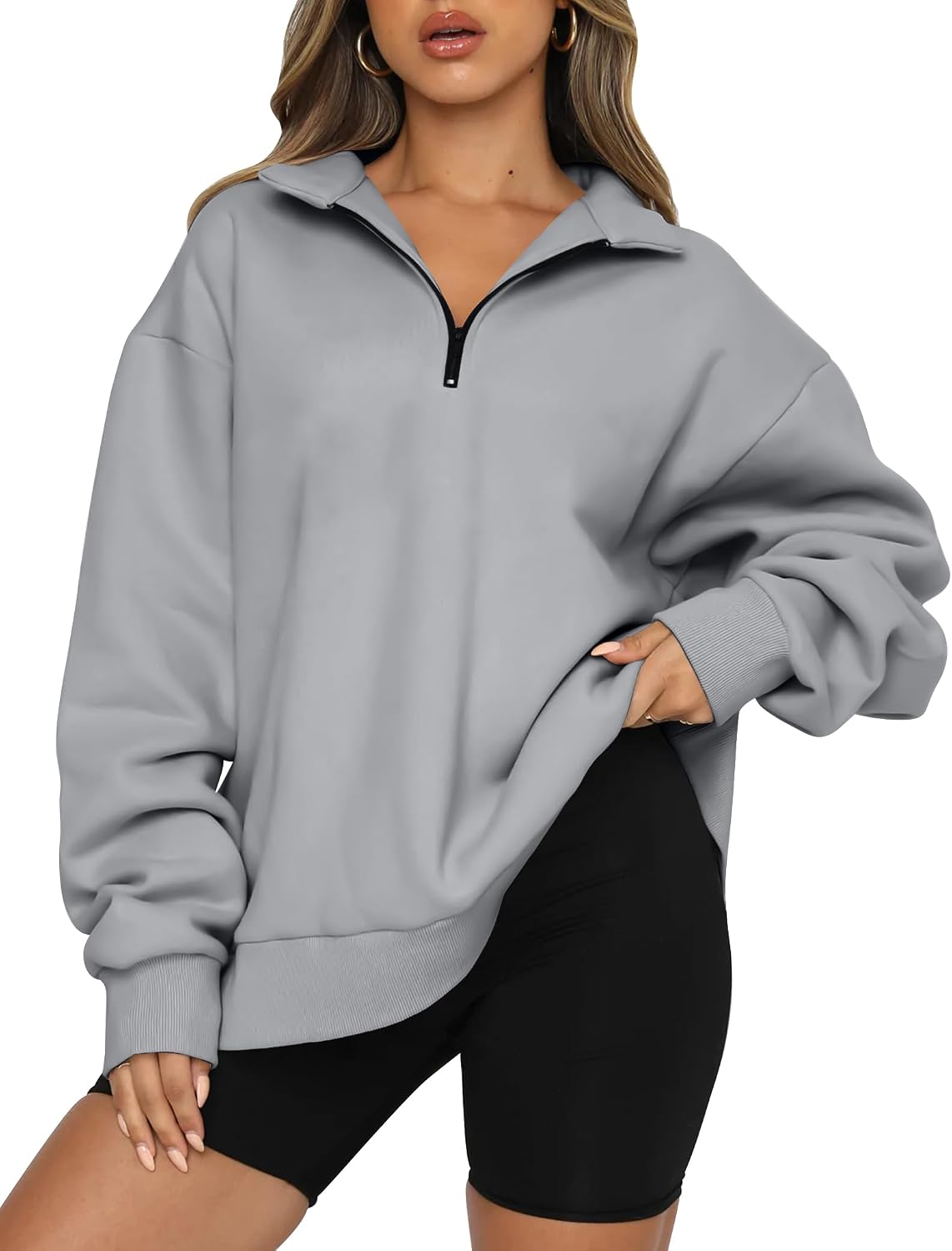 Women's Oversized Half Zip Fleece Sweatshirts-Cozy Pullover, Sweaters for Fall Winter