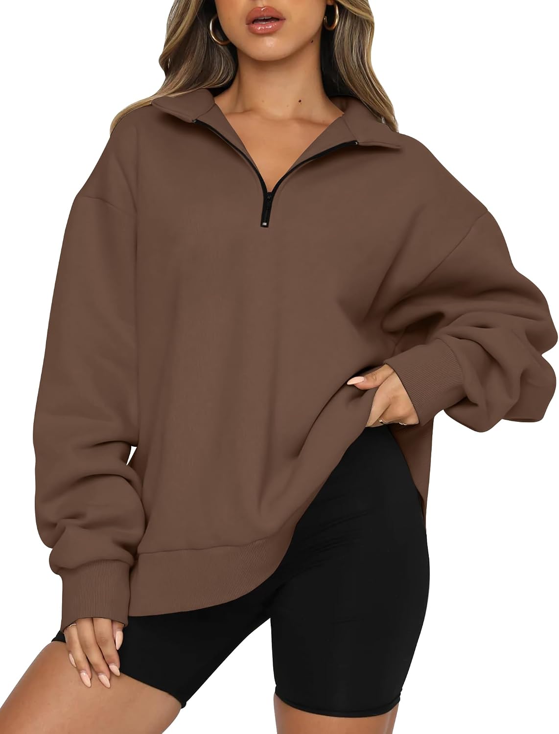 Women's Oversized Half Zip Fleece Sweatshirts-Cozy Pullover, Sweaters for Fall Winter