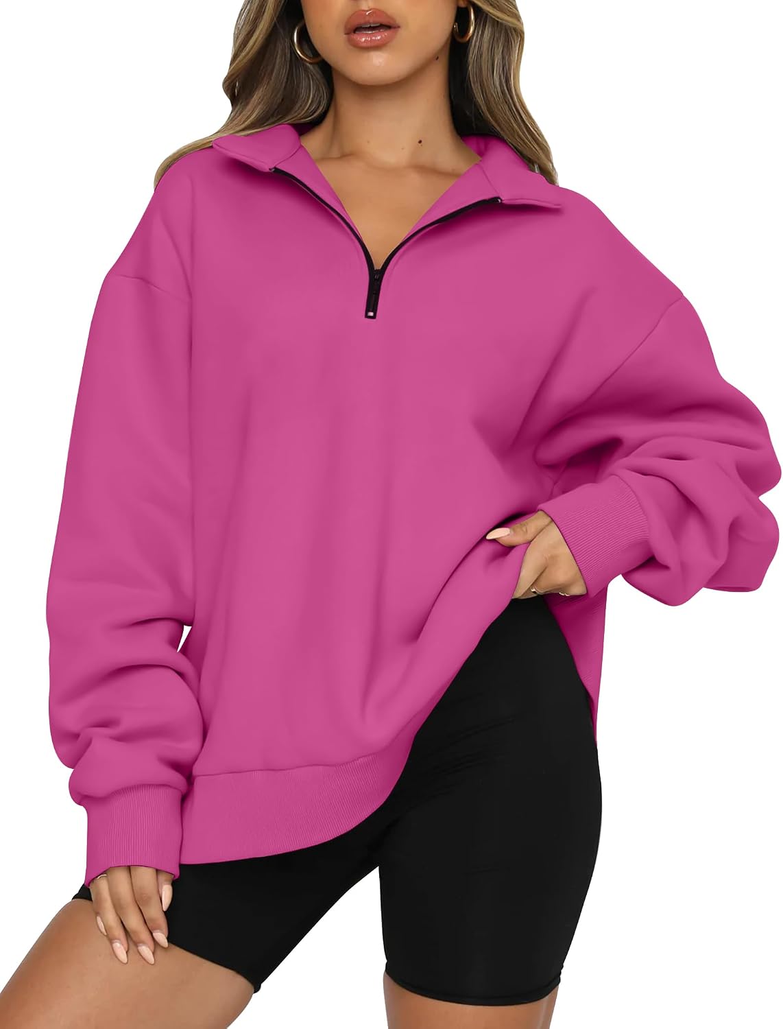 Women's Oversized Half Zip Fleece Sweatshirts-Cozy Pullover, Sweaters for Fall Winter