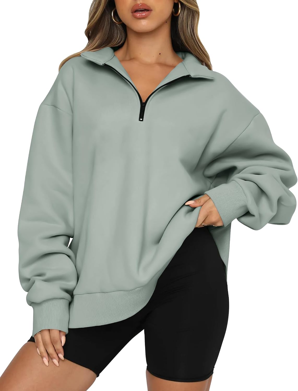 Women's Oversized Half Zip Fleece Sweatshirts-Cozy Pullover, Sweaters for Fall Winter