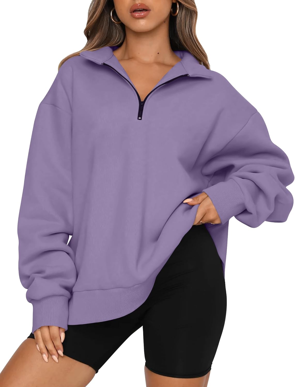 Women's Oversized Half Zip Fleece Sweatshirts-Cozy Pullover, Sweaters for Fall Winter