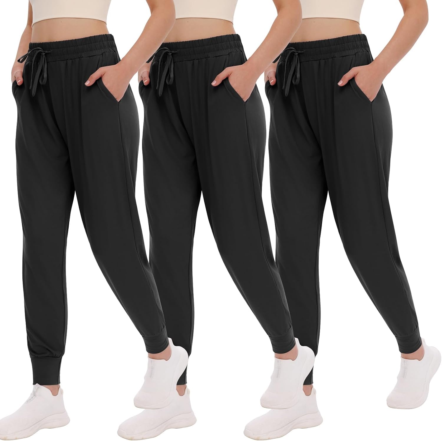 Women's Joggers with Pockets - High Waisted Sweatpants Tapered Leg Drawstring Lightweight Athletic Pants