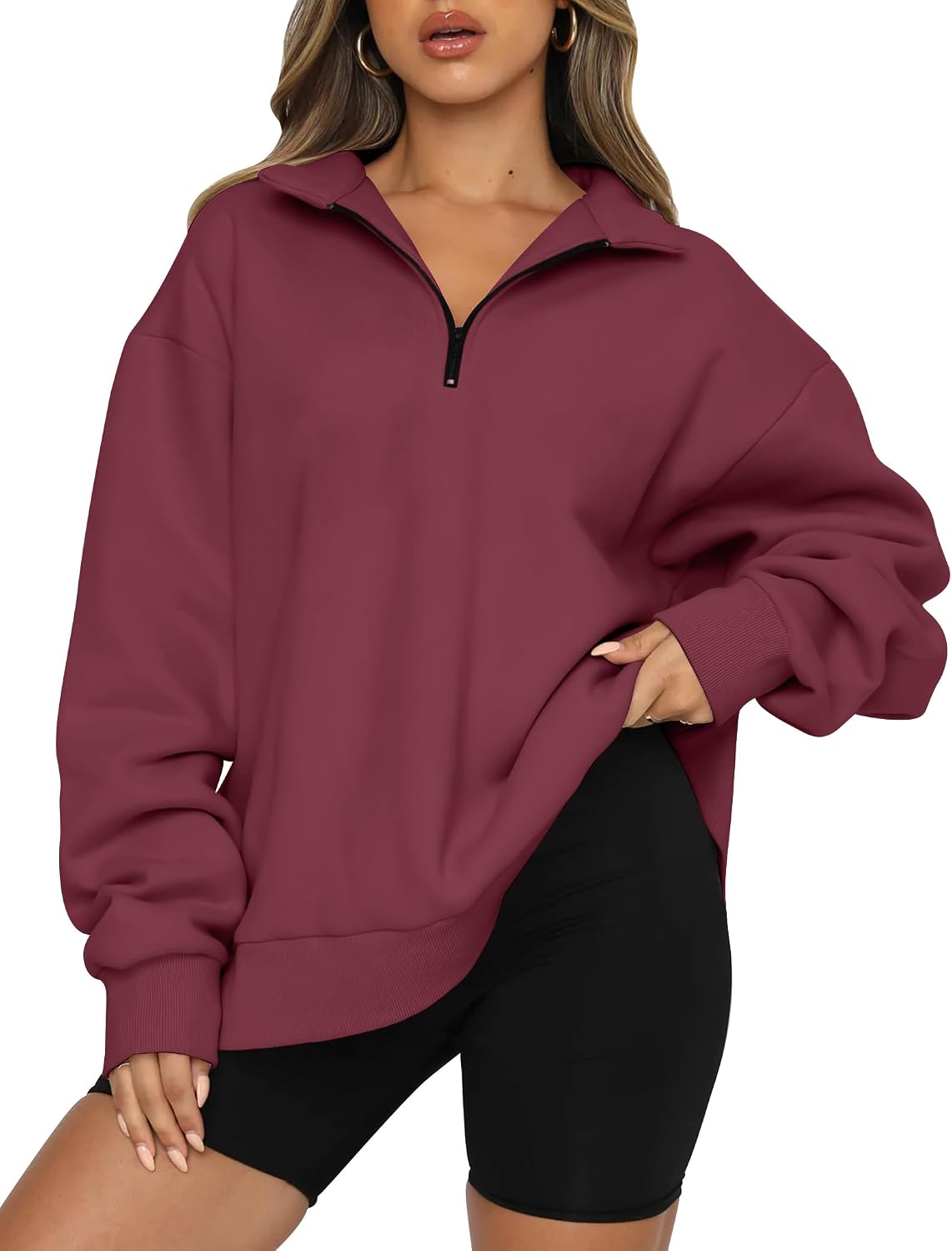 Women's Oversized Half Zip Fleece Sweatshirts-Cozy Pullover, Sweaters for Fall Winter