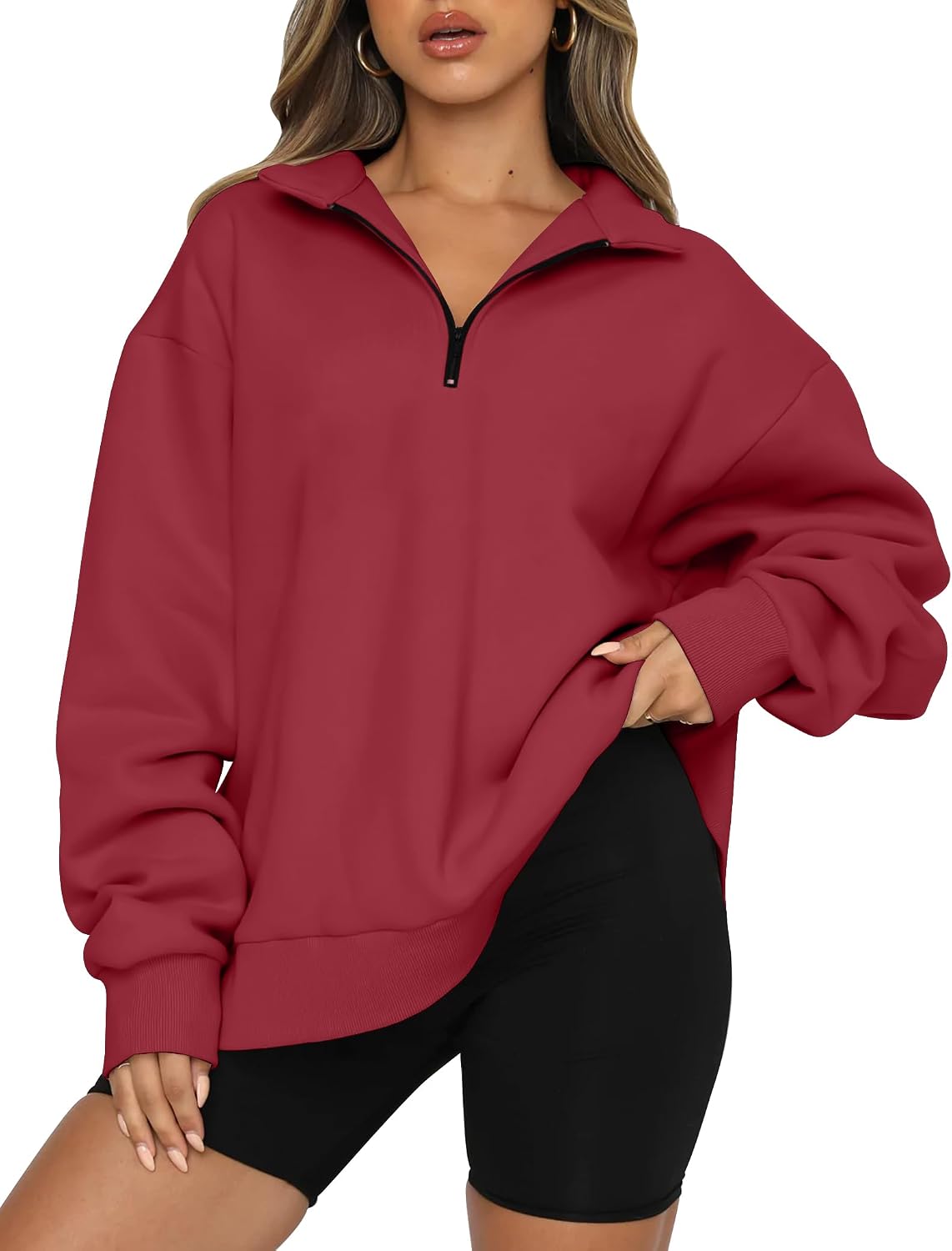 Women's Oversized Half Zip Fleece Sweatshirts-Cozy Pullover, Sweaters for Fall Winter