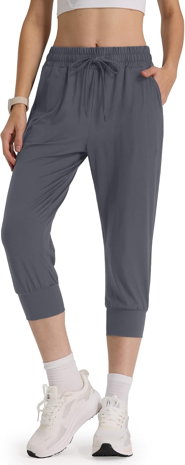 Women's Joggers with Pockets - High Waisted Sweatpants Tapered Leg Drawstring Lightweight Athletic Pants