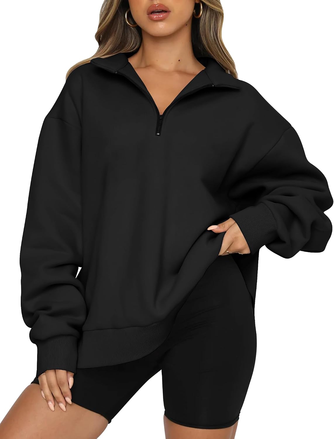 Women's Oversized Half Zip Fleece Sweatshirts-Cozy Pullover, Sweaters for Fall Winter
