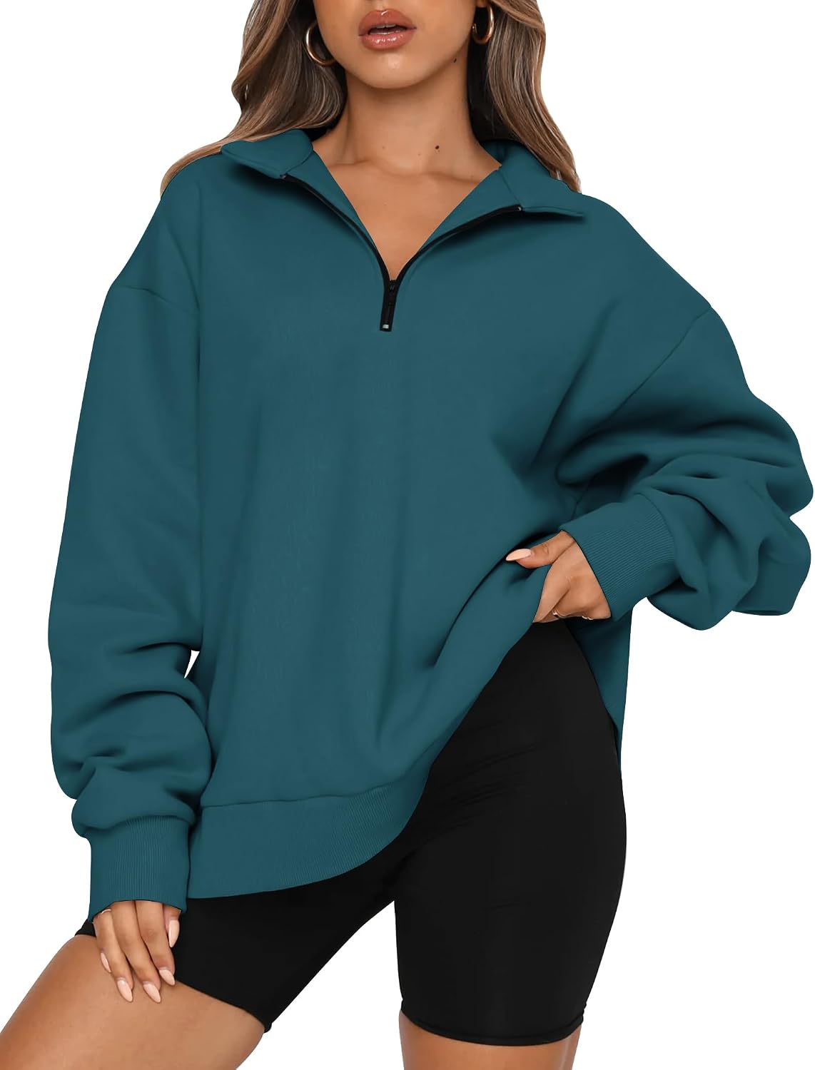 Women's Oversized Half Zip Fleece Sweatshirts-Cozy Pullover, Sweaters for Fall Winter