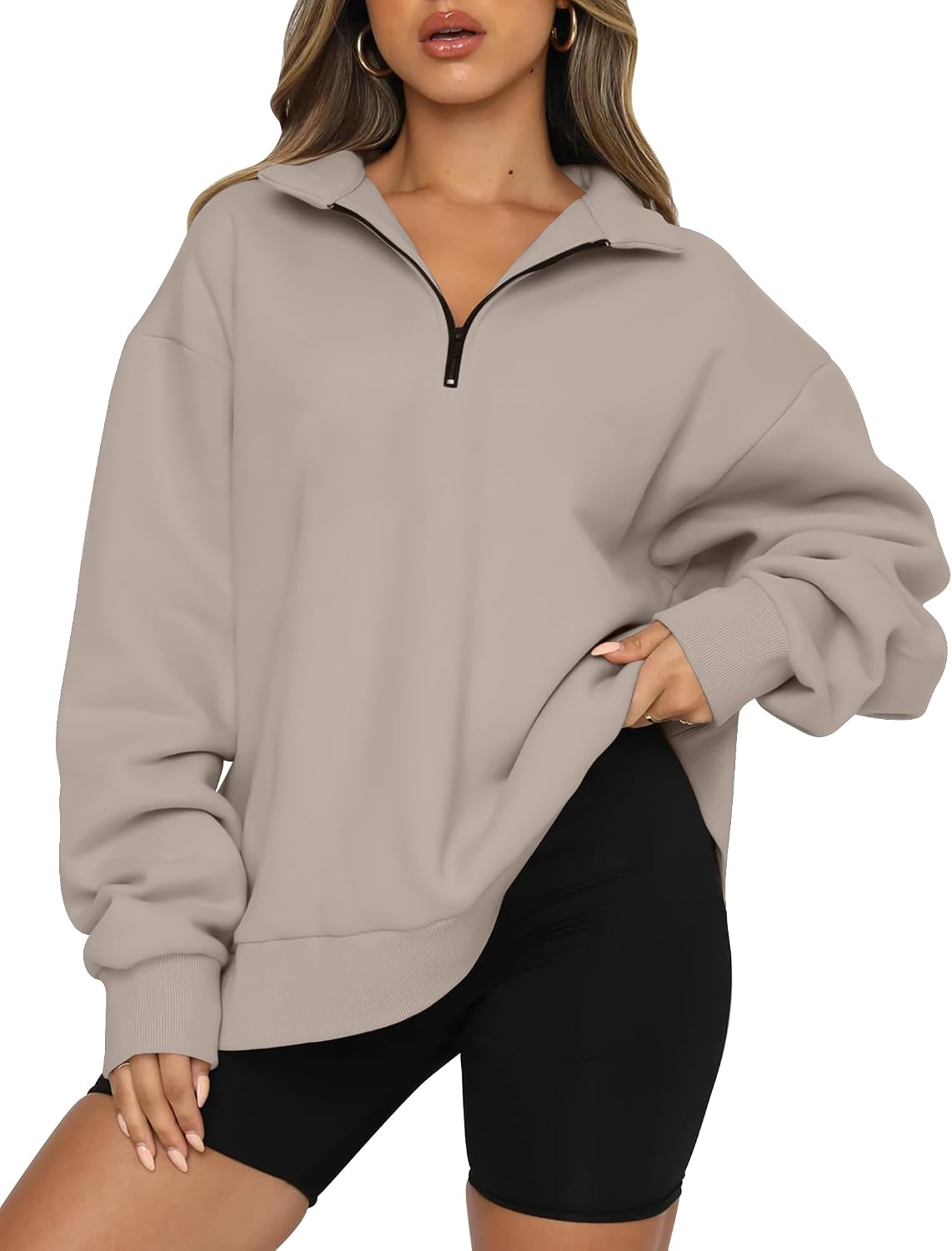 Women's Oversized Half Zip Fleece Sweatshirts-Cozy Pullover, Sweaters for Fall Winter