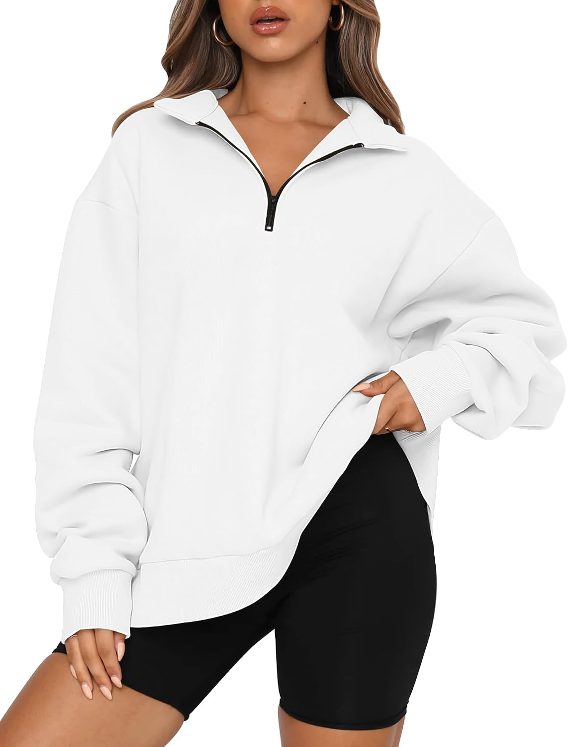 Women's Oversized Half Zip Fleece Sweatshirts-Cozy Pullover, Sweaters for Fall Winter