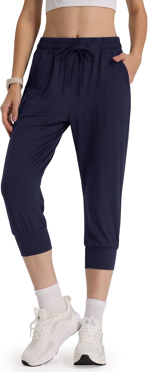Women's Joggers with Pockets - High Waisted Sweatpants Tapered Leg Drawstring Lightweight Athletic Pants