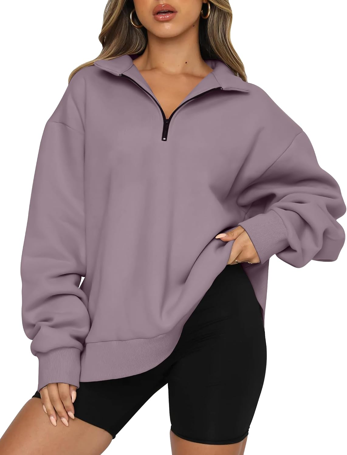 Women's Oversized Half Zip Fleece Sweatshirts-Cozy Pullover, Sweaters for Fall Winter
