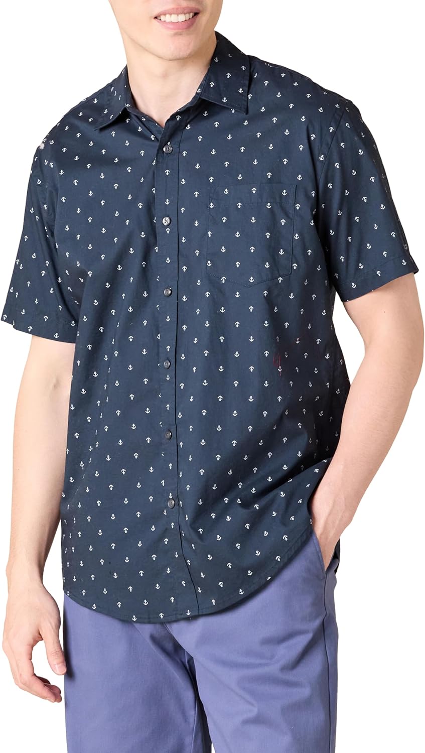Essentials Men's Short-Sleeve Button-Down Print Shirt