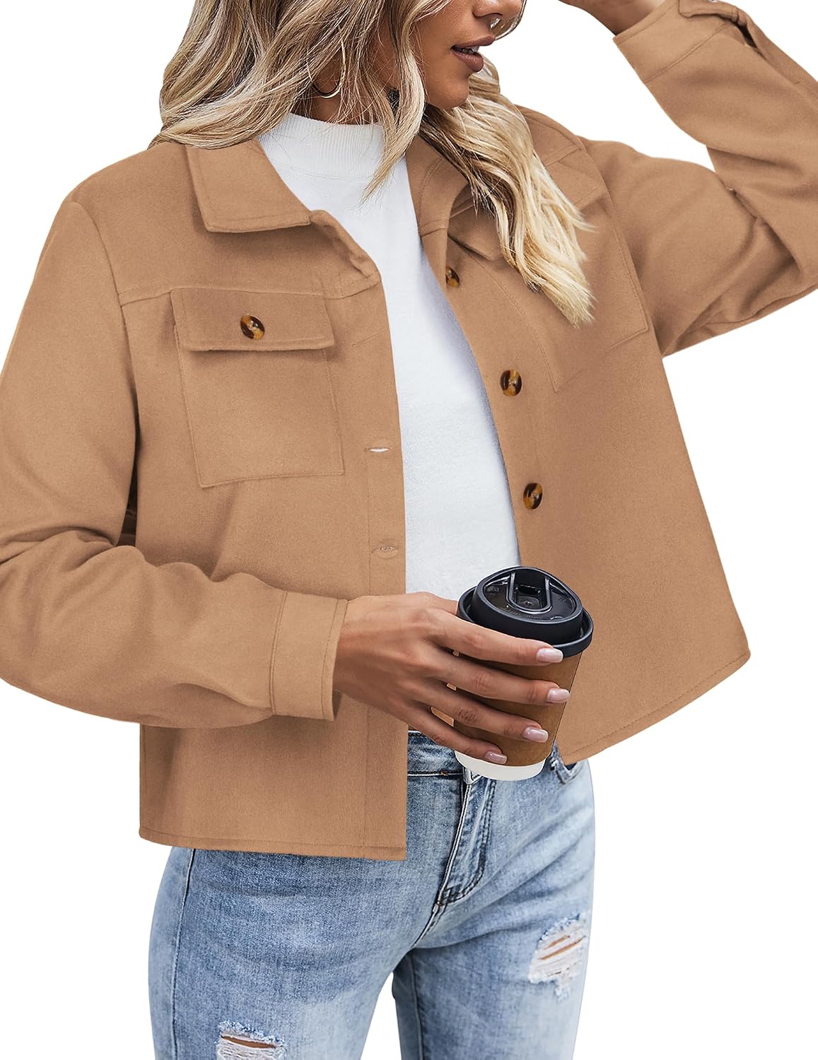 Flannels for Women Cropped Shacket Jacket Fashion Plaid Button Down Shirt 2026 Fall Coat Tops