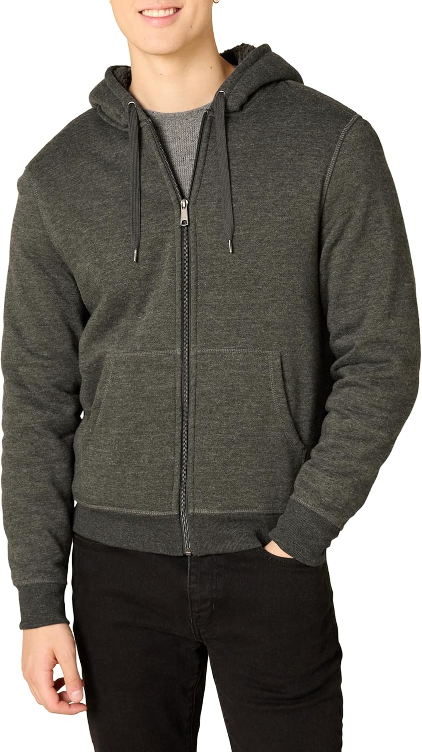 Men's Sherpa-Lined Full-Zip Fleece Hoodie Sweatshirt