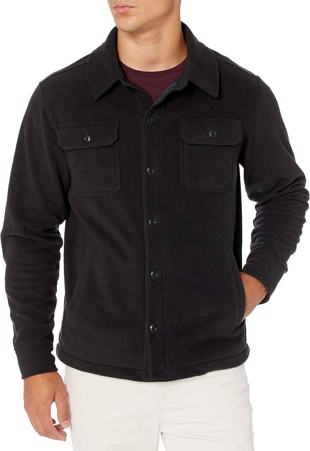 Men's Long-Sleeve Polar Fleece Shirt Jacket for Winter